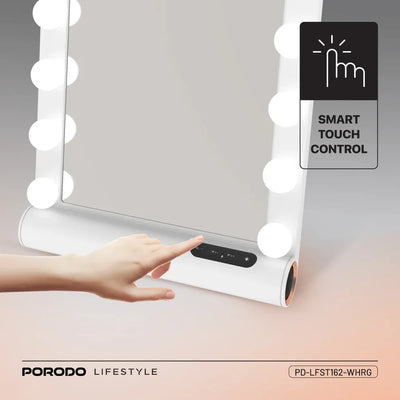 Porodo Hollywood Vanity Mirror with Bluetooth Speaker – 15 LED Lights, Smart Touch Control, 3 Light Modes
