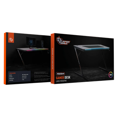 Porodo Gaming RGB Desk with Large Mousepad – 120×60cm, LED Lighting, Headphone Hook